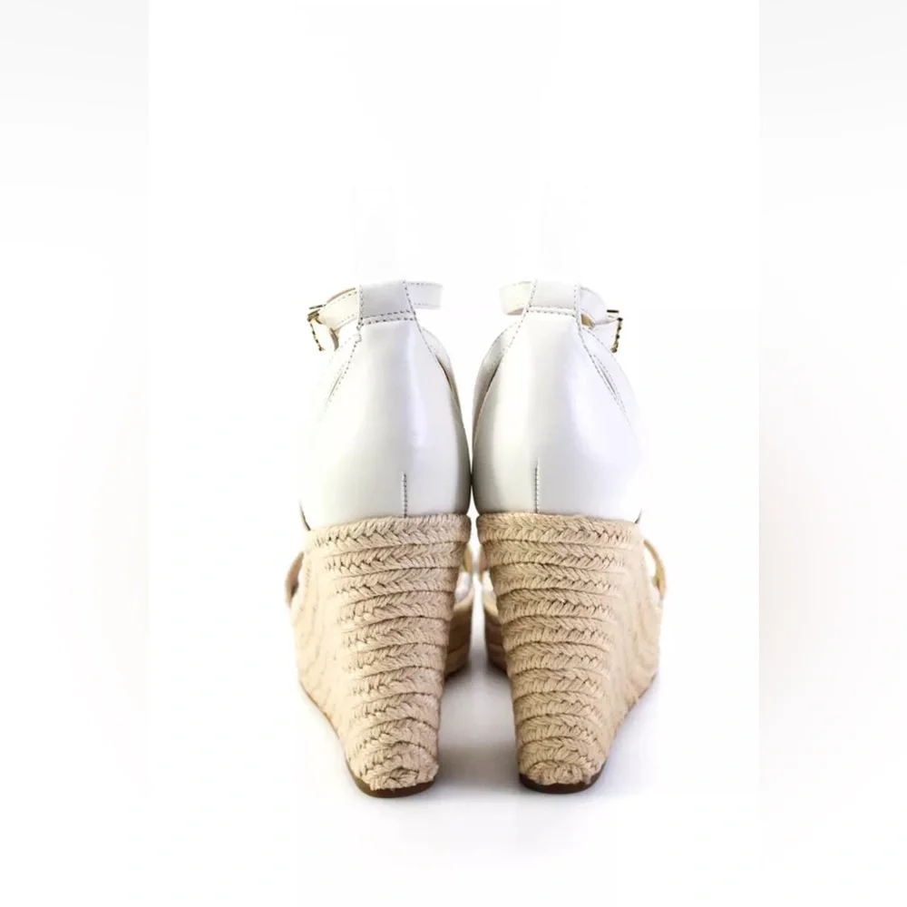 Michael Kors “Kimberly” MK logo beige vanilla wedge espadrille sandals 10